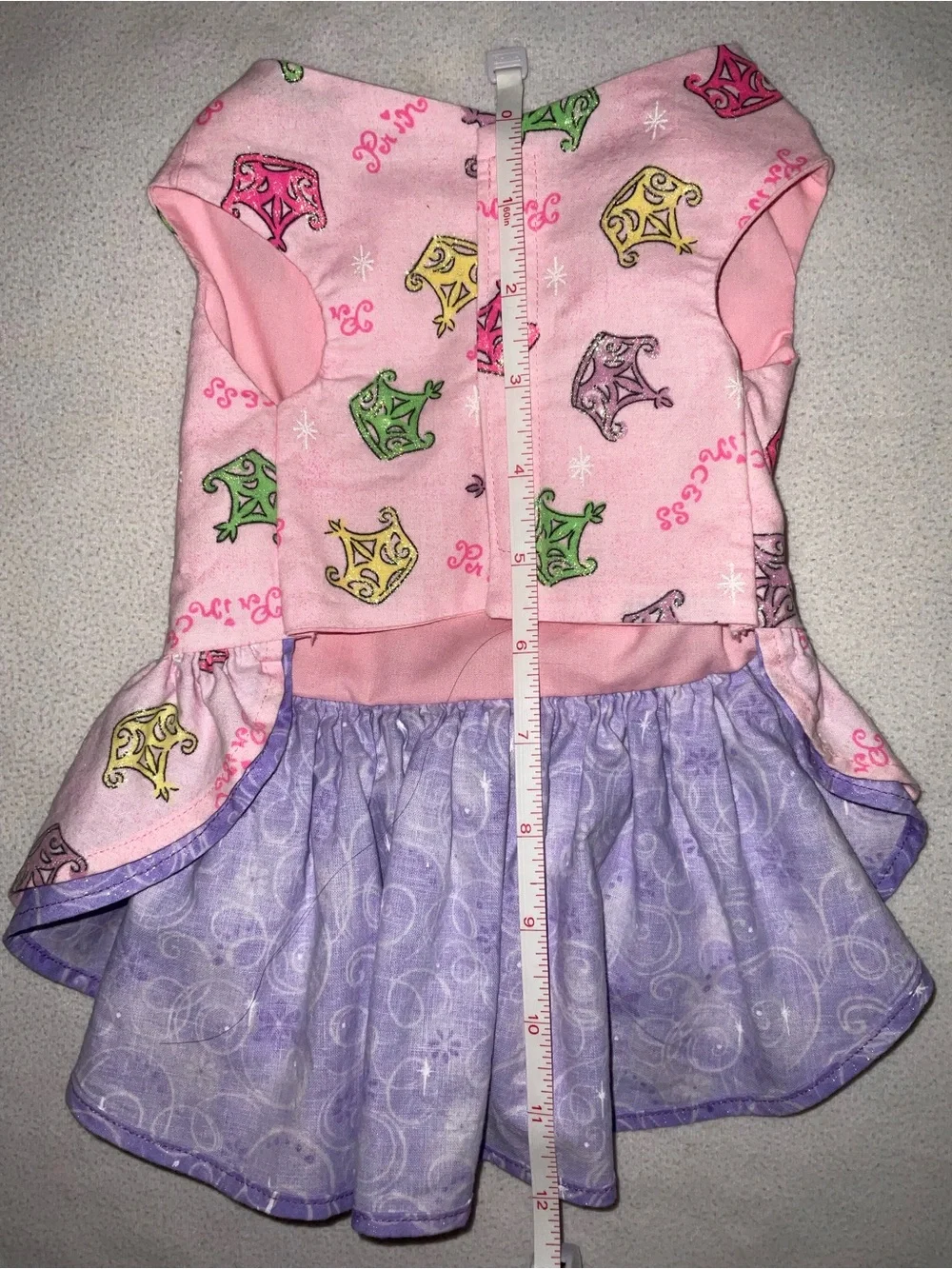 Pink Princess Crown Boutique Custom Made Dog Dress with Purple Bow